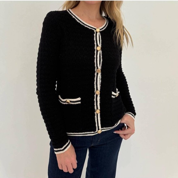Peace of Cloth Black and White Knit Cardigan Sweater - Picture 7 of 7